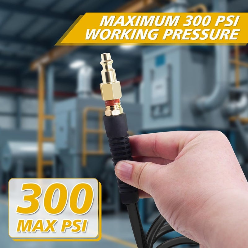 BOTSROOM Air Compressor Hose 1/4 in x 25 ft PU Air Hose Kit with 1/4" Industrial Air Fittings and Bend Restrictors, Working Pressure of 300 PSI, Black - Image 3
